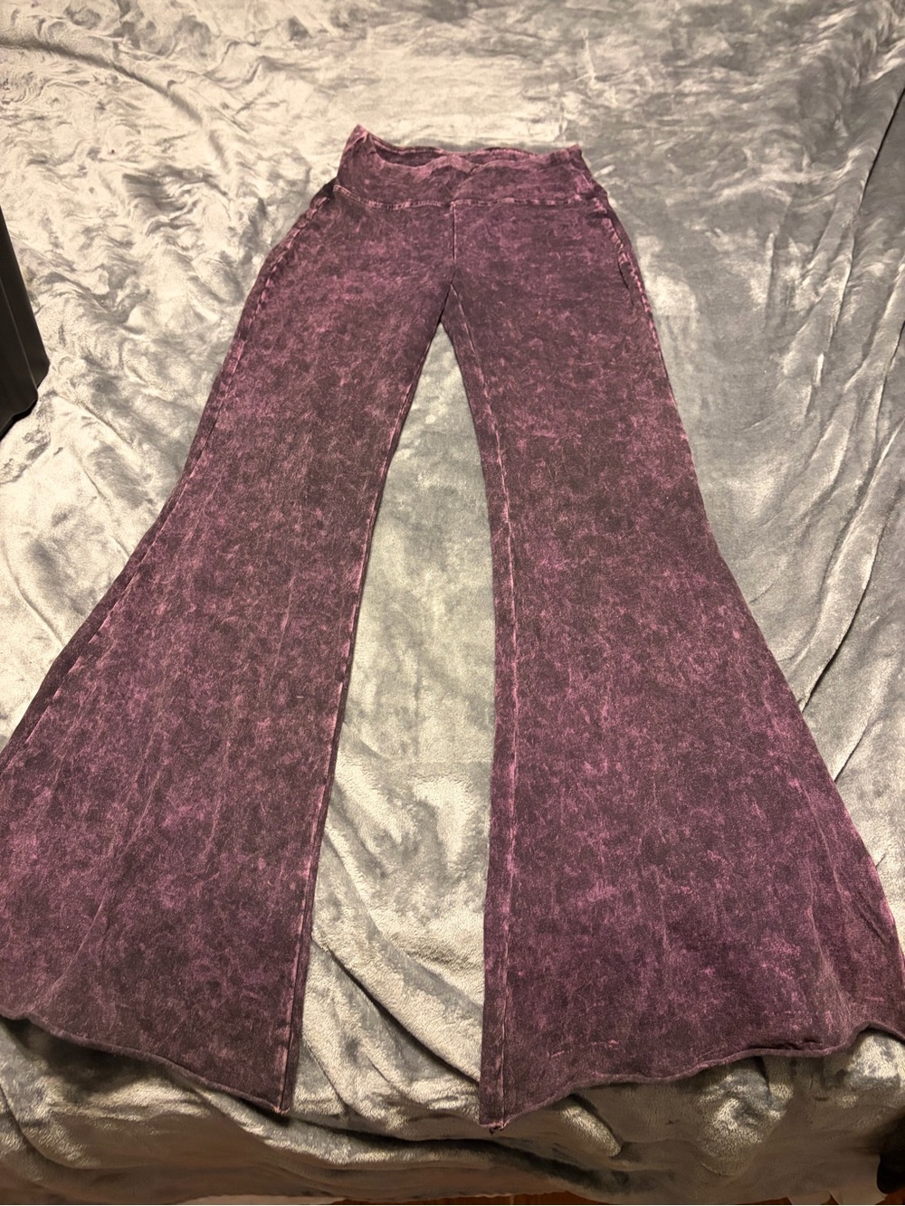 Zenana Outfitters Plum Mineral-Wash Flare Pants